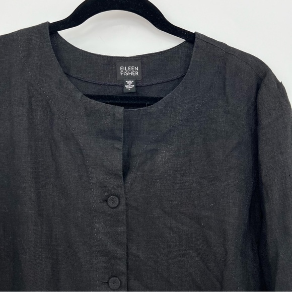 Eileen Fisher 100% Irish Linen Black Blouse Shirt Cardigan Jacket Lightweight L - Picture 2 of 6